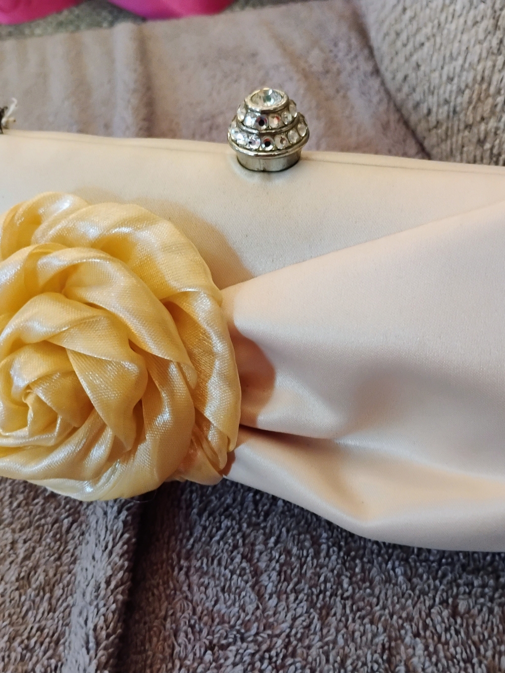 Elegant Cream Evening Clutch with Yellow Floral Accent